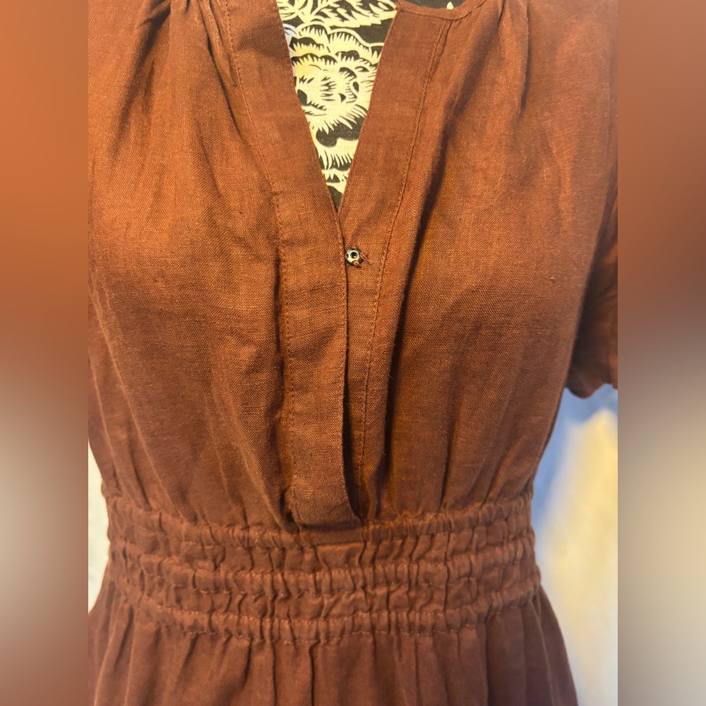 Quince 100% European Linen Tiered Maxi Dress Chocolate Rust - Picture 2 of 10